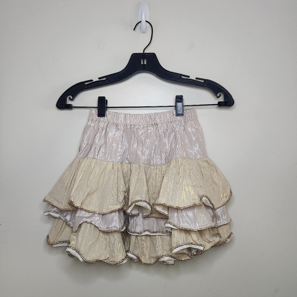 Girls Mustard Pie Metallic Gold /Beige  Ruffled Skirt Sz 5
